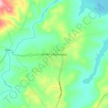 Asendabo topographic map, elevation, terrain