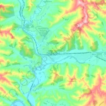 Taumarunui topographic map, elevation, terrain