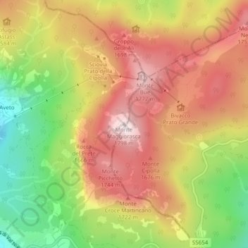 Monte Maggiorasca topographic map, elevation, terrain