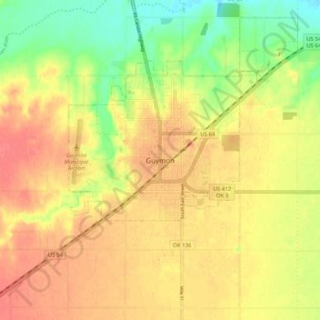 Guymon topographic map, elevation, terrain