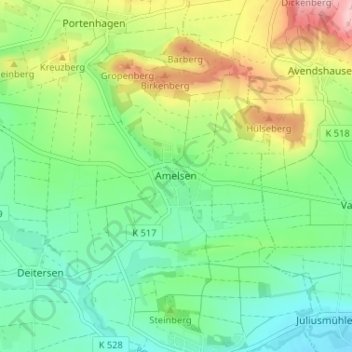 Amelsen topographic map, elevation, terrain