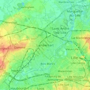 Lambersart topographic map, elevation, terrain