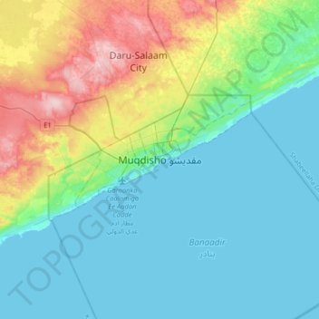Mogadishu topographic map, elevation, terrain