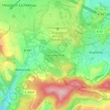 Glimmerode topographic map, elevation, terrain