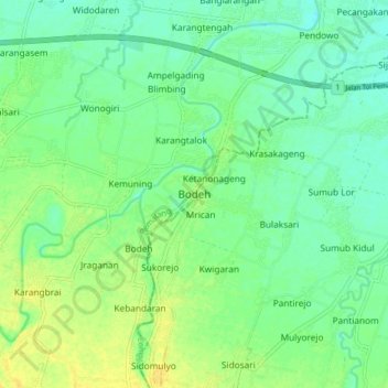 Bodeh topographic map, elevation, terrain
