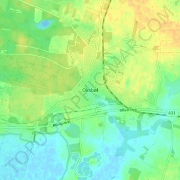 Oksbøl topographic map, elevation, terrain