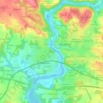 Le Guiriel topographic map, elevation, terrain