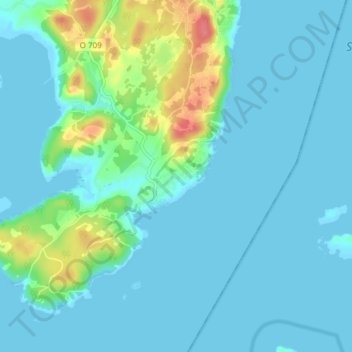 Berga strand topographic map, elevation, terrain