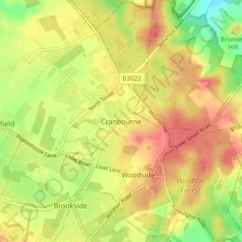 Cranbourne topographic map, elevation, terrain