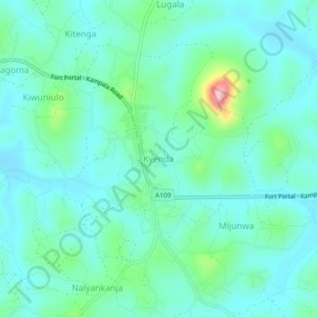 Kyenda topographic map, elevation, terrain