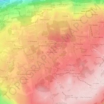 Vérossier Haut topographic map, elevation, terrain