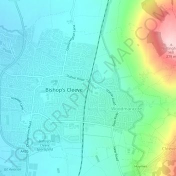 Bishops Cleeve topographic map, elevation, terrain