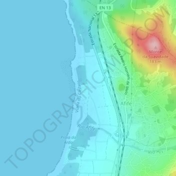 Praia de Afife topographic map, elevation, terrain