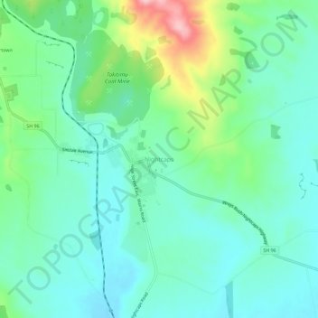 Nightcaps topographic map, elevation, terrain