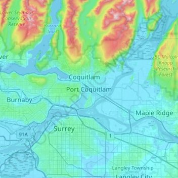 Port Coquitlam topographic map, elevation, terrain