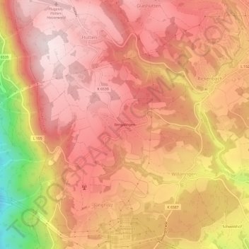 Bergalingen topographic map, elevation, terrain