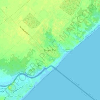 Barra do Chuí topographic map, elevation, terrain