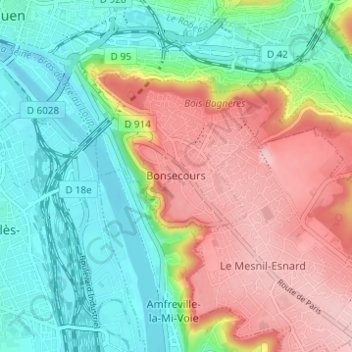 Bonsecours topographic map, elevation, terrain
