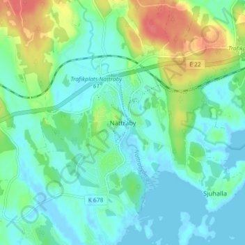 Nättraby topographic map, elevation, terrain