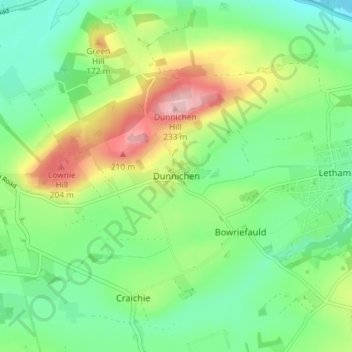 Dunnichen topographic map, elevation, terrain