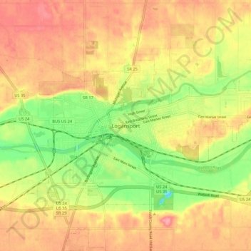 Logansport topographic map, elevation, terrain