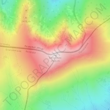 Belmeken topographic map, elevation, terrain