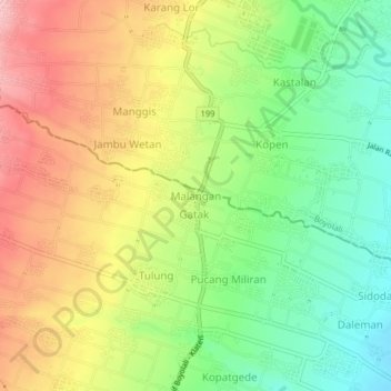 Malangan topographic map, elevation, terrain