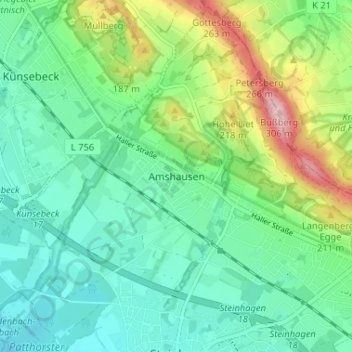 Amshausen topographic map, elevation, terrain