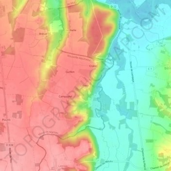 Faou topographic map, elevation, terrain