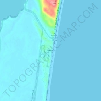 Teewah topographic map, elevation, terrain