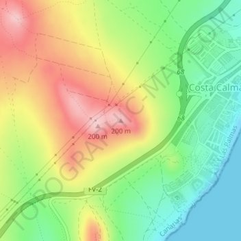 200m topographic map, elevation, terrain