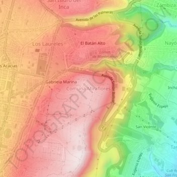 Comuna Miraflores topographic map, elevation, terrain