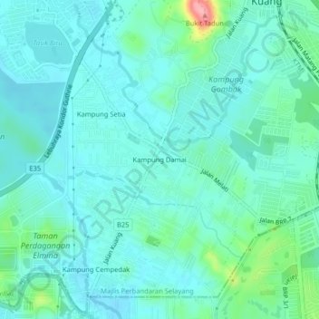 Kampung Damai topographic map, elevation, terrain