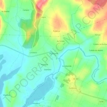 Brandomil topographic map, elevation, terrain