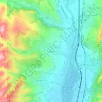 Borovets topographic map, elevation, terrain