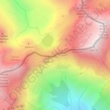 Col d'Ambin topographic map, elevation, terrain