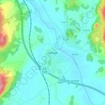Getinge topographic map, elevation, terrain