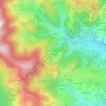 Le Grand Vernay topographic map, elevation, terrain