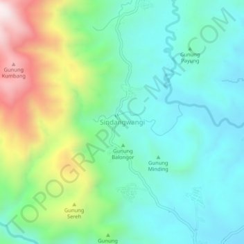 Sindangwangi topographic map, elevation, terrain