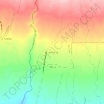 Huacas Abajo topographic map, elevation, terrain