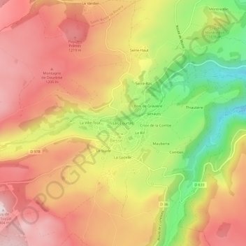 Les Courtes topographic map, elevation, terrain