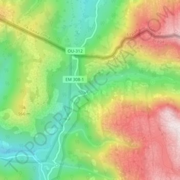 Cascata de São Miguel topographic map, elevation, terrain