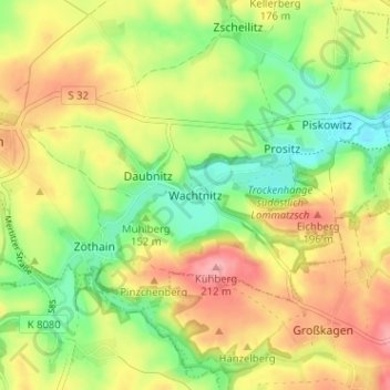 Wachtnitz topographic map, elevation, terrain