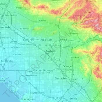 Anaheim topographic map, elevation, terrain