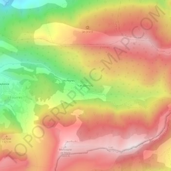 Les Damias topographic map, elevation, terrain