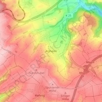 Alzheim topographic map, elevation, terrain