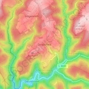 Dickschied topographic map, elevation, terrain