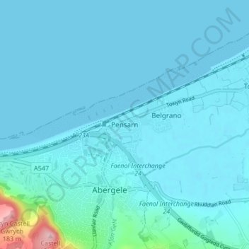Pensarn topographic map, elevation, terrain