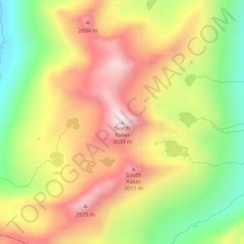 North Raker topographic map, elevation, terrain