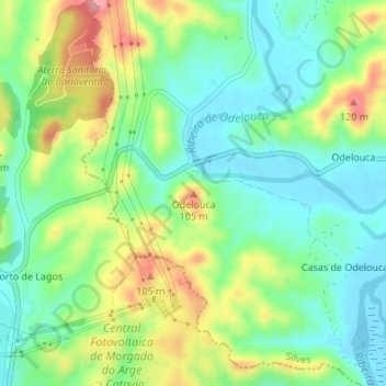 Odelouca topographic map, elevation, terrain